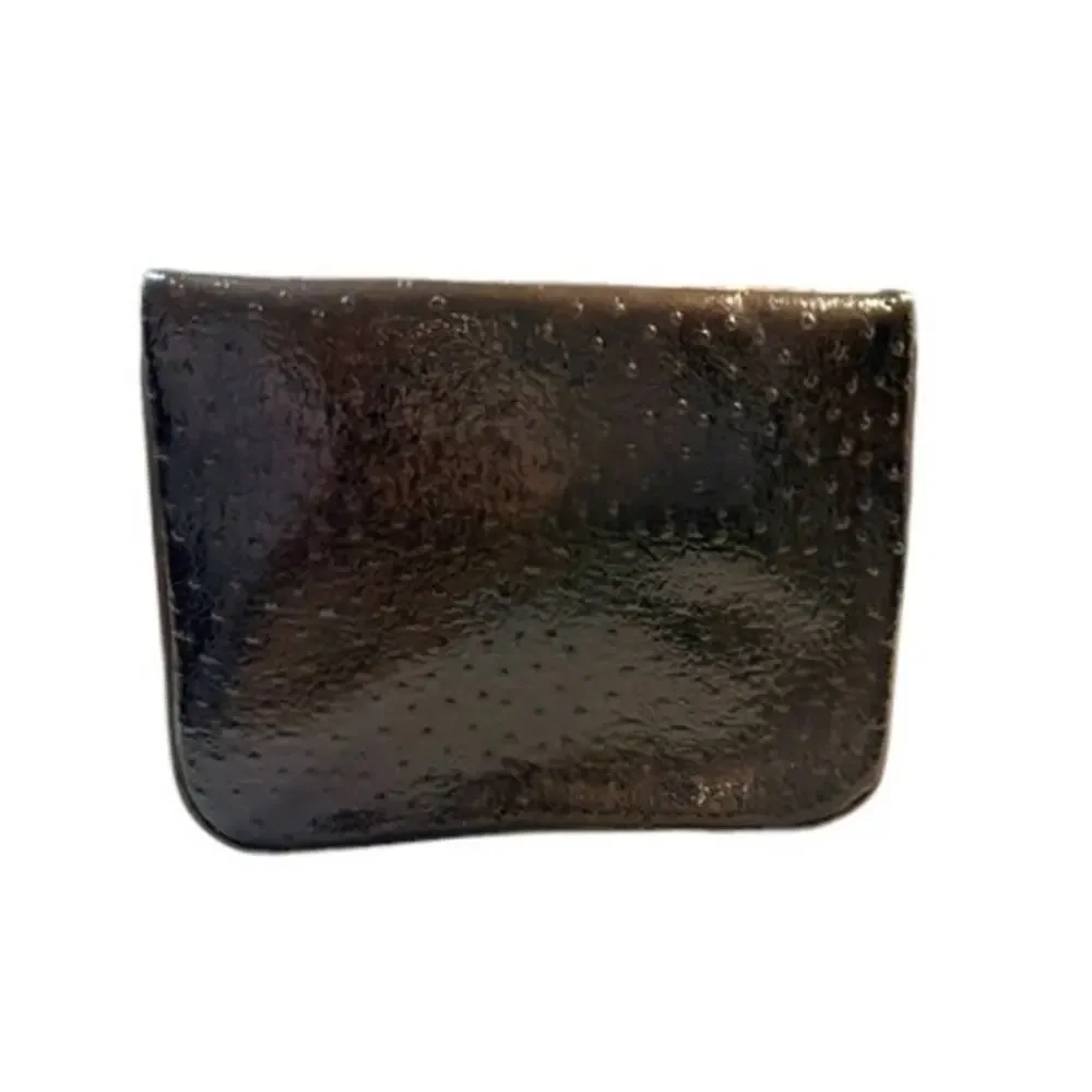 Nordstrom Brown Ostrich Embossed Faux Leather Foldover Clutch Bag Handbag EUC